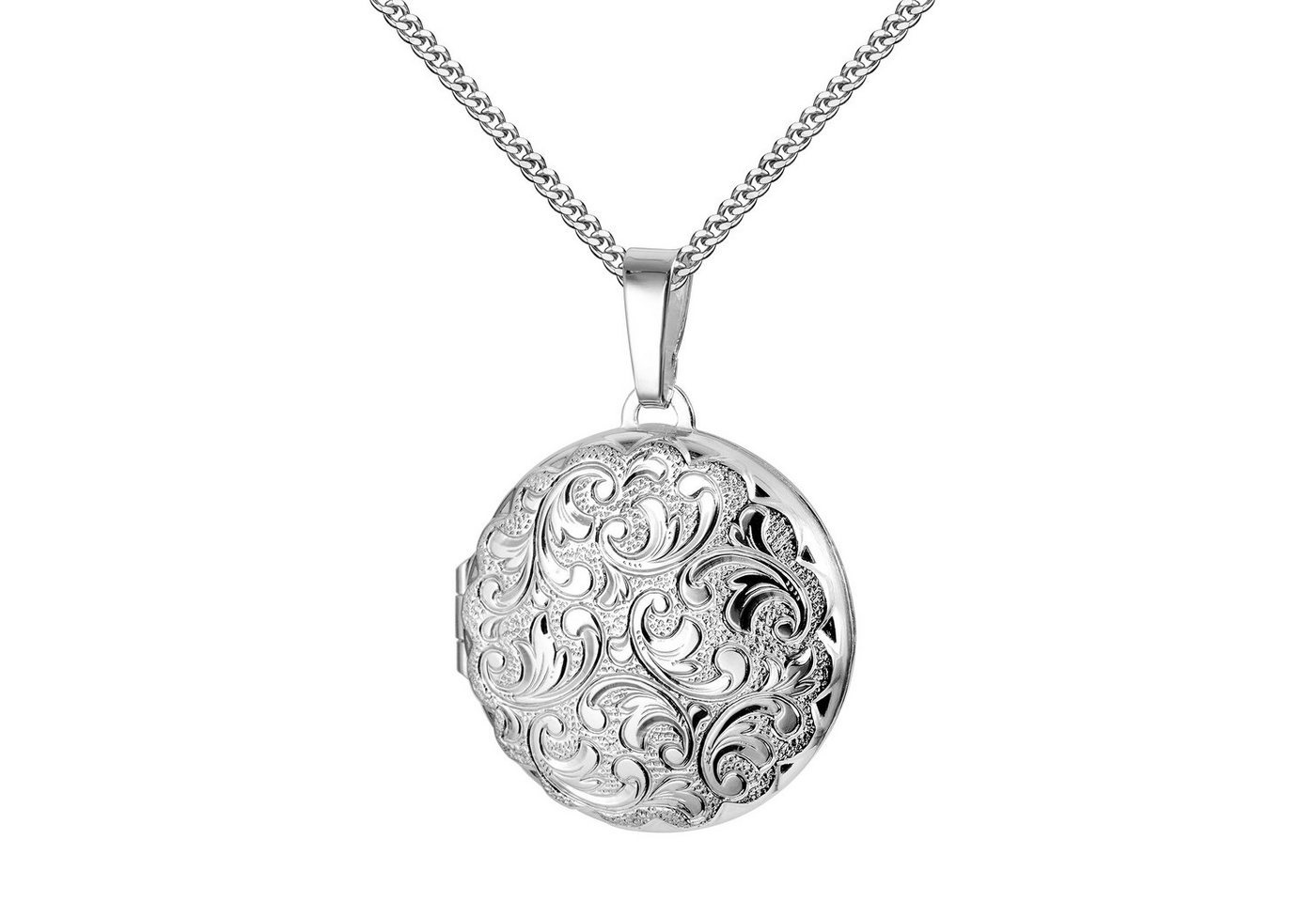 JEVELION Amulett Medaillon Anhänger Silber 925 rund Ornament-Verzierung für 2 Bilder (Fotomedaillon, für Damen und Mädchen), Mit Kette Sterlingsilber - Länge wählbar 36 - 70 cm oder ohne Kette. von JEVELION