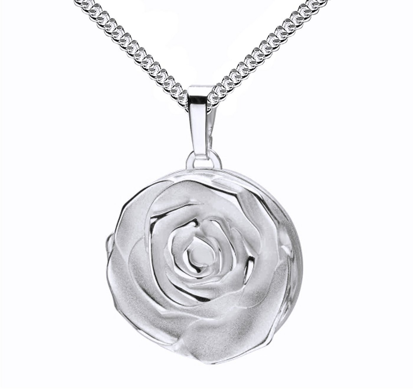 JEVELION Amulett Silber Medaillon Anhänger für Bilder Rosen-Ornament Made in Germany (Fotomedaillon, für Damen und Mädchen), Bilderamulett mit Kette Sterlingsilber - Länge wählbar 36 - 70 cm von JEVELION