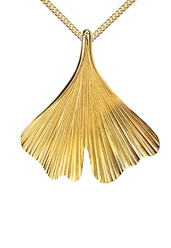 JEVELION Anhänger Ginkgo Kettenanhänger für Damen Ketten-Anhänger veroldet mit Etui + Zertifikat und Halskette vergoldet Kettenlänge: 40 cm von JEVELION