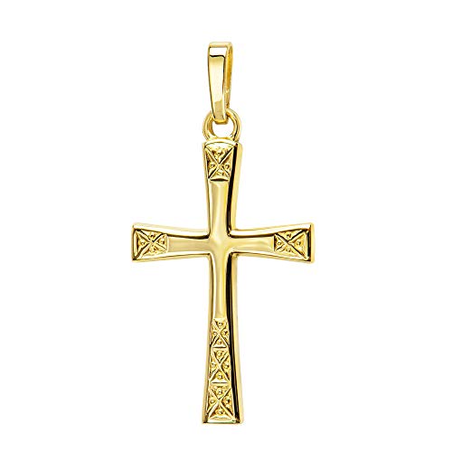 JEVELION Anhänger-Kreuz Goldkreuz für Damen, Herren und Kinder in hochglanz poliert mit Ornamentverzierungen als Kettenanhänger 333 Gold 8 Karat + Schmuck-Etui von JEVELION