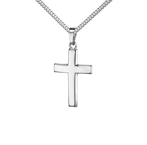 JEVELION Anhänger-Kreuz Silber-Kreuz für Damen, Herren und Kinder Kreuzanhänger 925 Sterling-Silber Kettenanhänger in gewölbter Form mit Halskette + Schmuck-Etui von JEVELION