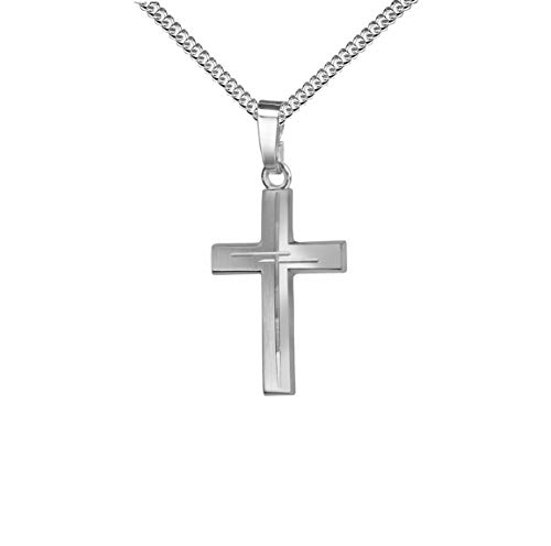 JEVELION Anhänger-Kreuz mit Halskette 925 Silber Kreuz in Kreuz teilmattiertes Silberkreuz für Damen, Herren und Kinder Kreuzanhänger Kettenanhänger + Schmuck-Etui von JEVELION