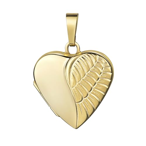 JEVELION Anhänger Medaillon Herz Engel-Flügel 333 Gold Herzamulett für 2 Bilder zum Öffnen für Damen mit Halskette und Schmuck-Etui von JEVELION