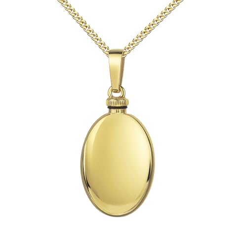 JEVELION Anhänger-Urne oval 585 Gold Ascheschmuck zum Befüllen Ascheanhänger mit Halskette und Schmuck-Etui Mit hochwertiger Schmuck-Kette 925 Silber vergoldet - Kettenlänge 70 cm. von JEVELION