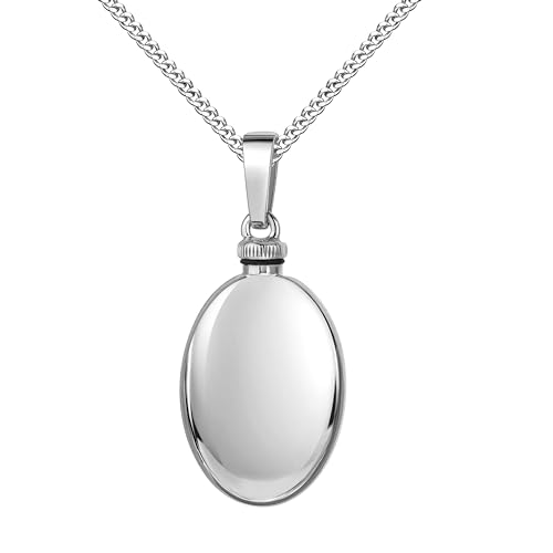 JEVELION Anhänger-Urne oval 925 Silber Ascheschmuck zum Befüllen Ascheanhänger mit Halskette und Schmuck-Etui Mit Panzerkette - Kettenlänge 60 cm. von JEVELION