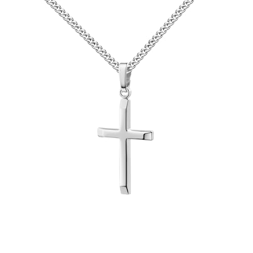 JEVELION Anhängerkette 585 Weißgold Kreuzanhänger 14 Karat hochglanz poliert – Goldschmuck für Damen Mit hochwertiger Schmuck-Kette 925 Silber - Kettenlänge 70 cm. von JEVELION