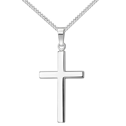JEVELION Anhängerkette 585 Weißgold Kreuzanhänger 14 Karat hochglanz poliert – großer Goldschmuck für Damen und Herren. Mit hochwertiger Schmuck-Kette 925 Silber - Kettenlänge 70 cm. von JEVELION