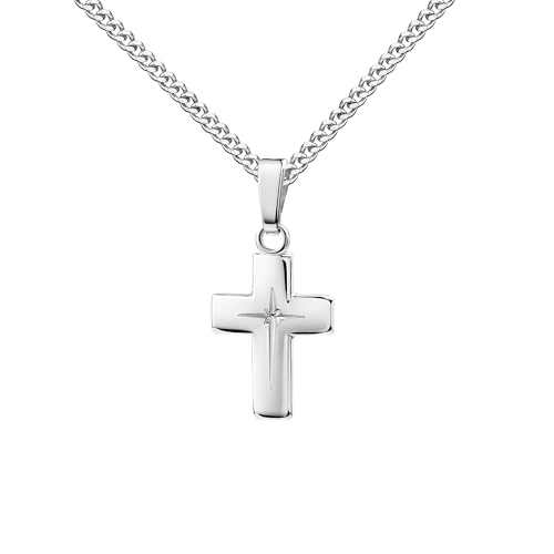 JEVELION Anhängerkette 585 Weißgold Kreuzanhänger 14 Karat hochglanz poliert - kleiner Goldschmuck für Damen und Kinder. Mit hochwertiger Schmuck-Kette 925 Silber - Kettenlänge 70 cm. von JEVELION