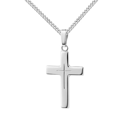 JEVELION Anhängerkette Kreuz Anhänger 925 Sterlingsilber - Design Kreuz in Kreuz hochglanz Silberkreuz - Schmuck für Damen Mit hochwertiger Schmuck-Kette 925 Silber - Kettenlänge 70 cm. von JEVELION