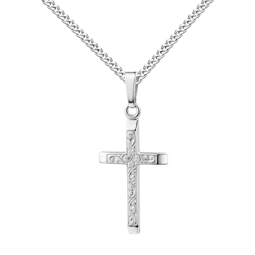 JEVELION Anhängerkette Kreuz Anhänger Silber 925 mit floraler Ornament-Verzierung Silberkreuz. Mit hochwertiger Schmuck-Kette 925 Silber - Kettenlänge 70 cm. von JEVELION