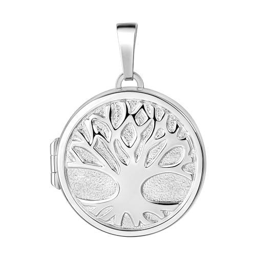 JEVELION Baum des Lebens Medaillon Silber 925 rund Amulett Anhänger für 2 Bilder zum Öffnen für Damen Silberamulett und Schmuck-Etui von JEVELION