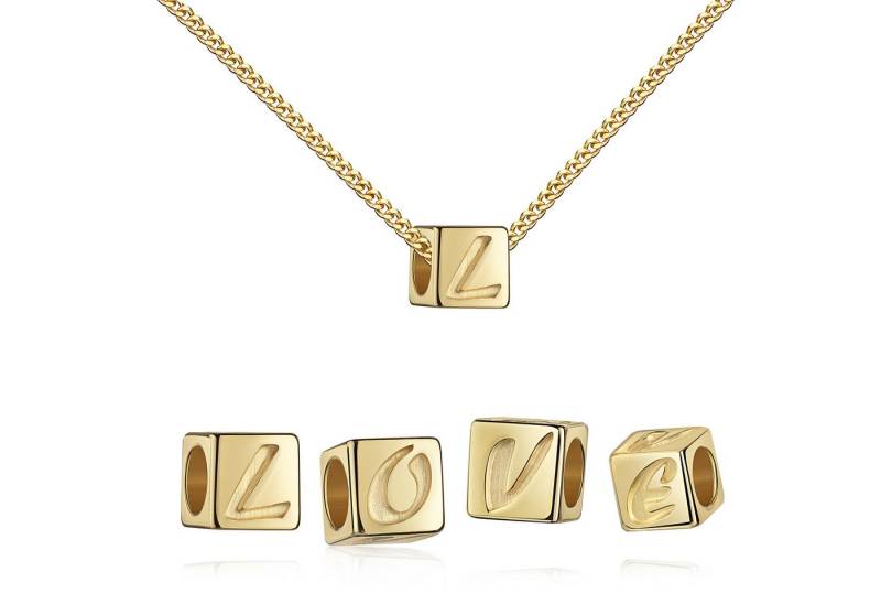 JEVELION Buchstabenanhänger Gold 585 Würfel Glücksbringer-Love Glücksanhänger - Made in Germany (Goldanhänger, für Damen und Mädchen), Mit Kette vergoldet- Länge wählbar 36 - 70 cm oder ohne Kette. von JEVELION