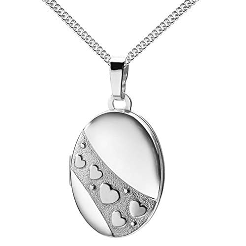 JEVELION Damen-Medaillon Hochglanz für 2 Bilder 925 Silber Bild Amulett mit Herzen zum Öffnen für Damen mit Halskette und Schmuck-Etui Mit Kette - Kettenlänge 40 cm. von JEVELION