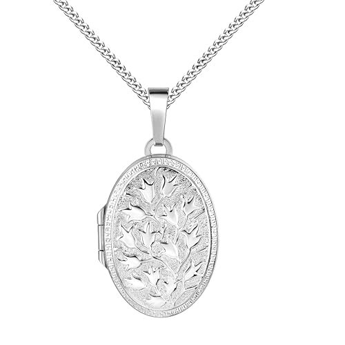 JEVELION Damen-Medaillon Silber 925 ovaler Amulett Anhänger für 2 Bilder zum Öffnen für Damen Silberamulett und Schmuck-Etui Mit Kette - Kettenlänge 40 cm. von JEVELION