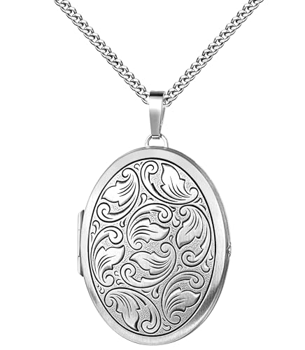 JEVELION Damen-Medaillon Silber groß Amulett für 2 Bilder zum Öffnen für Damen mit Halskette und Schmuck-Etui Mit Kette - Kettenlänge 40 cm. von JEVELION