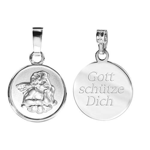 JEVELION Engel-Anhänger Silber-Anhänger 925 Sterling Silber für Damen, Herren und Kinder mit Gravur Gott schütze Dich als Kettenanhänger + Schmuck-Etui von JEVELION