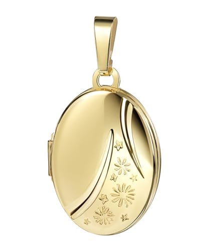 JEVELION Foto Medaillon für 2 Bilder 333 Gold 8 Karat Bild Amulett zum Öffnen für Damen mit Kette und Schmuck-Etui von JEVELION