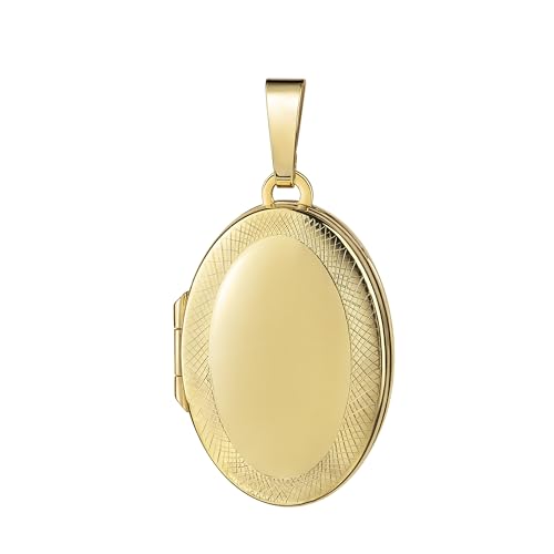 JEVELION Foto Medaillon für 2 Bilder 333 Gold Bilder Amulett oval zum Öffnen für Damen mit Kette und Schmuck-Etui von JEVELION