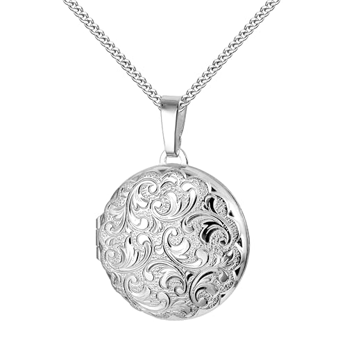 JEVELION Fotomedaillon Medaillon Silber 925 runder Amulett Anhänger für 2 Bilder zum Öffnen für Damen Silberamulett und Schmuck-Etui Mit Panzerkette - Kettenlänge 60 cm. von JEVELION