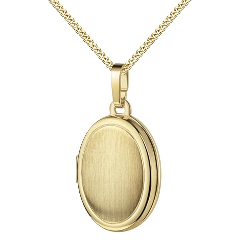 JEVELION Goldamulett Gold Medaillon 333/8 Karat für 2 Bilder Amulett Anhänger oval zum Aufklappen für Damen mit Halskette Mit Damenkette 925 Silber vergoldet - Kettenlänge 50 cm. von JEVELION