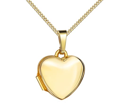 JEVELION Goldamulett Kleiner Herz Anhänger Medaillon 333 Gold Herz-Amulett für 2 Bilder zum Öffnen für Damen mit Halskette und Schmuck-EtuiMit Damenkette 925 Silber vergoldet - Kettenlänge 50 cm. von JEVELION