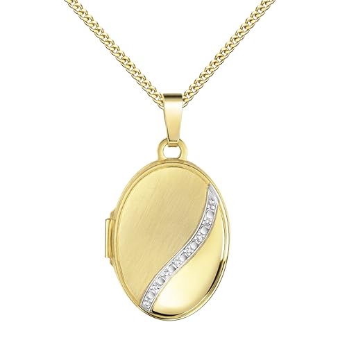 JEVELION Goldamulett Medaillon Gold 333/8 Karat für 2 Bilder Amulett Anhänger oval zum Aufklappen für Damen mit Halskette Mit Damenkette 925 Silber vergoldet - Kettenlänge 50 cm. von JEVELION