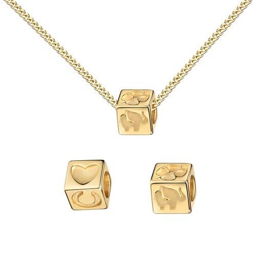 JEVELION Goldener Würfel Kettenanhänger für Damen Schmuckanhänger vergoldet Glücksbringer. Mit Kette 925 Silber vergoldet - Kettenlänge 45 cm. von JEVELION