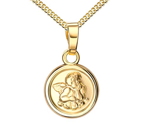 JEVELION Goldkette Schutz-Engel-Anhänger 333 Gold 8 Karat / 8K-Anhänger für Damen runder Kettenanhänger Mit Kette Länge 60 cm von JEVELION