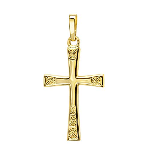 JEVELION Goldkreuz Kreuz-Anhänger für Damen, Herren und Kinder in hochglanz poliert mit Ornamentverzierungen als Kettenanhänger 585 Gold 14 Karat + Schmuck-Etui von JEVELION