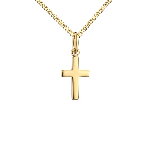 JEVELION Goldschmuck 750 Gold kleiner Kreuzanhänger Goldkreuz für Damen und Kinder Kettenanhänger 18 Karat Gelbgold. Mit Damenkette 925 Silber vergoldet - Kettenlänge 50 cm. von JEVELION