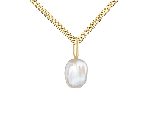 JEVELION Goldschmuck-Anhänger mit Keshi Perle für Damen und Kinder Schmuckanhänger 585 Gelbgold Mit Kette 925 Silber vergoldet - Kettenlänge 45 cm. von JEVELION