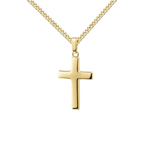 JEVELION Goldschmuck Kreuz Anhänger Gold 750 für Damen. Goldkreuz 18 Karat Gelbgold. Mit Damenkette 925 Silber vergoldet - Kettenlänge 50 cm. von JEVELION