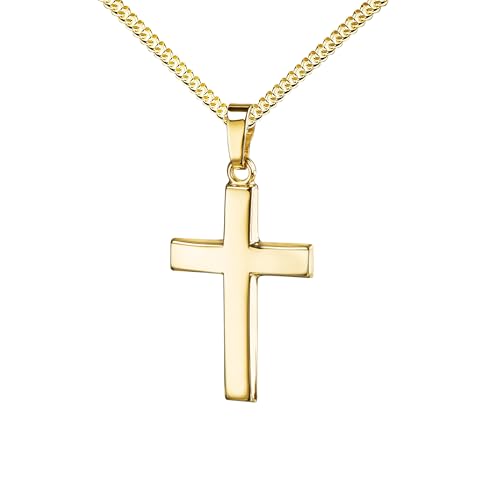 JEVELION Goldschmuck Kreuz Anhänger massiv Gold 333 für Damen. Goldkreuz 8 Karat Gelbgold. Mit Damenkette 925 Silber vergoldet - Kettenlänge 50 cm. von JEVELION