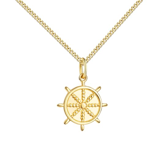 JEVELION Goldschmuck-Steuerrad-Anhänger Maritim 585 Gold Schiffsruder-Goldschmuck für Damen. Mit Kette 925 Silber vergoldet - Kettenlänge 45 cm. von JEVELION