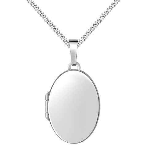 JEVELION Halskette Medaillon Anhänger für 2 Bilder 925 Silber Bild Amulett oval zum Öffnen für Damen mit Halskette und Schmuck-Etui Mit Damenkette - Kettenlänge 70 cm. von JEVELION