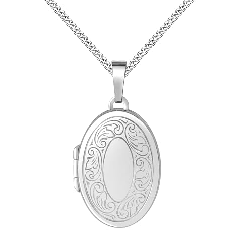 JEVELION Halskette Medaillon Silber 925 für 2 Bilder Foto Amulett Anhänger zum Öffnen für Damen + Schmuck-Etui und Halskette Mit Damenkette - Kettenlänge 70 cm. von JEVELION