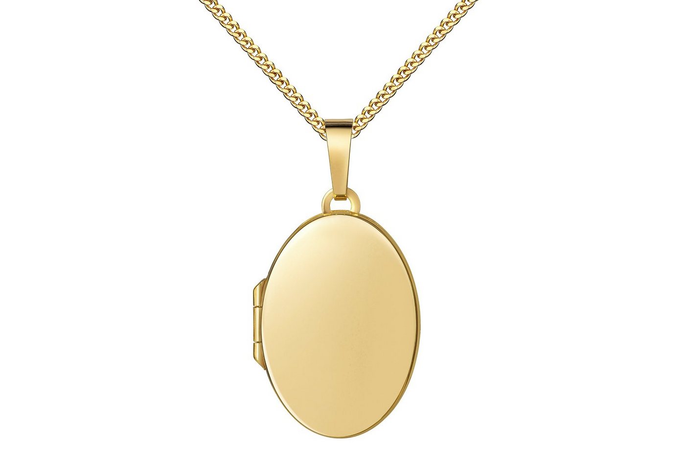 JEVELION Kette mit Anhänger 750 Gold Medaillon zum Öffnen oval für 2 Fotos - Made in Germany (Bilder-Amulett Anhänger, für Damen und Mädchen), Goldanhänger mit Kette vergoldet - Länge wählbar 36 - 70 cm von JEVELION