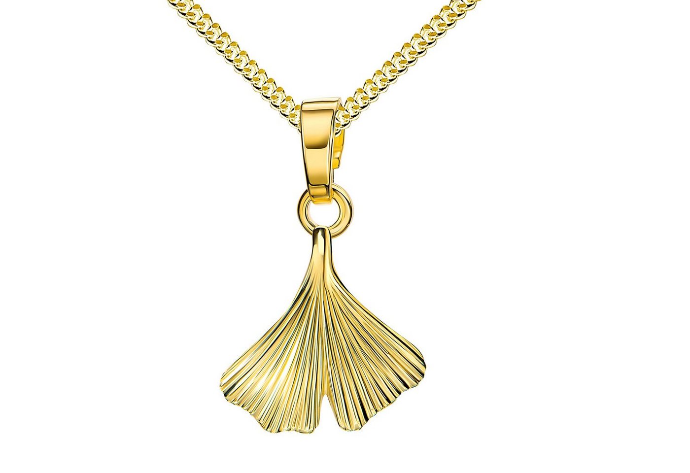 JEVELION Kette mit Anhänger Ginkgo Anhänger 585 Gold - Made in Germany (Goldanhänger, für Damen), Mit Kette vergoldet- Länge wählbar 36 - 70 cm. von JEVELION