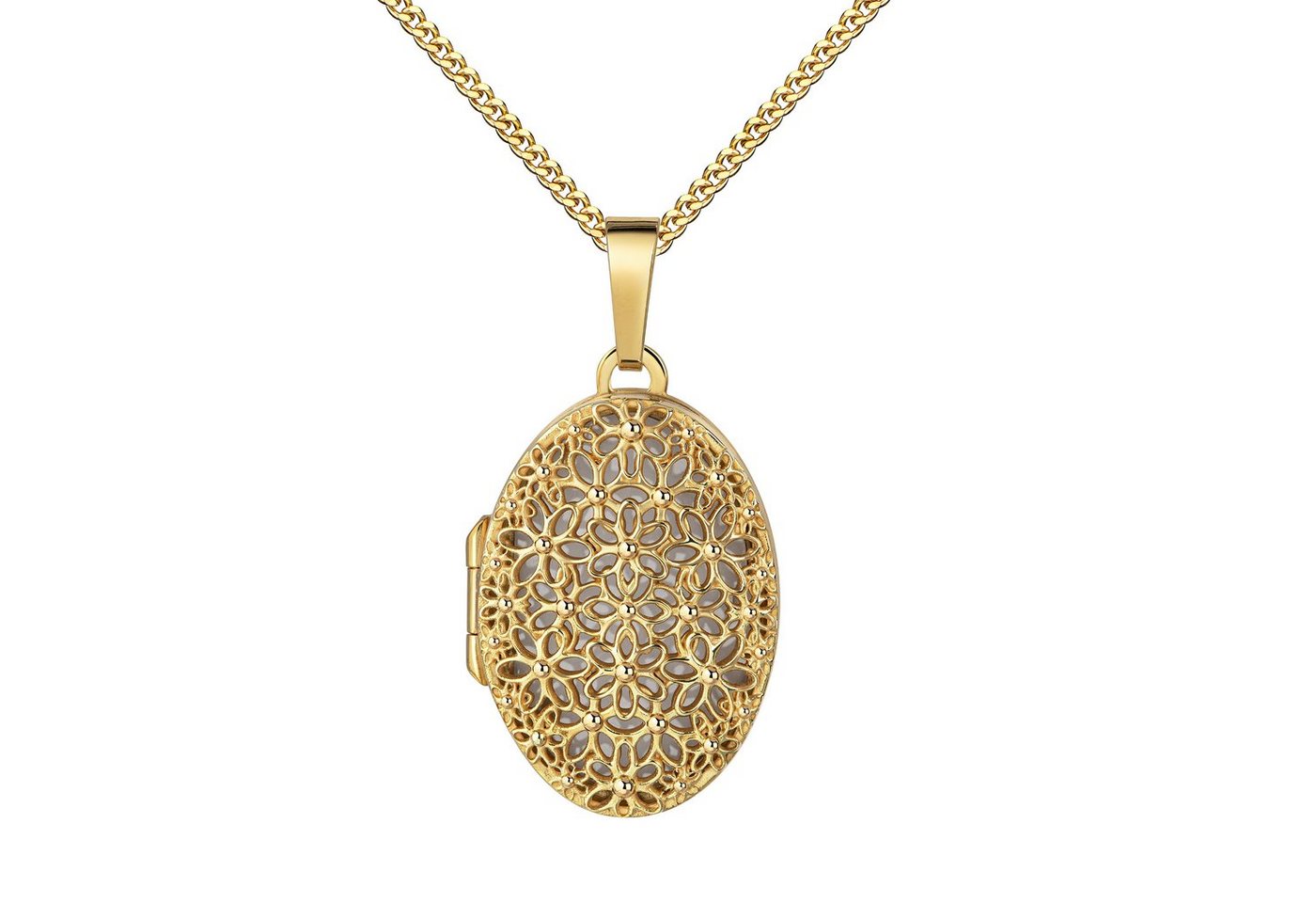 JEVELION Kette mit Anhänger Gold Medaillon Anhänger 333 Gelbgold für 1 Bild mit Rosen-Ornament (Bild Amulett, für Damen und Mädchen), Mit Kette vergoldet - Länge wählbar 36 - 70 cm oder ohne Kette. von JEVELION