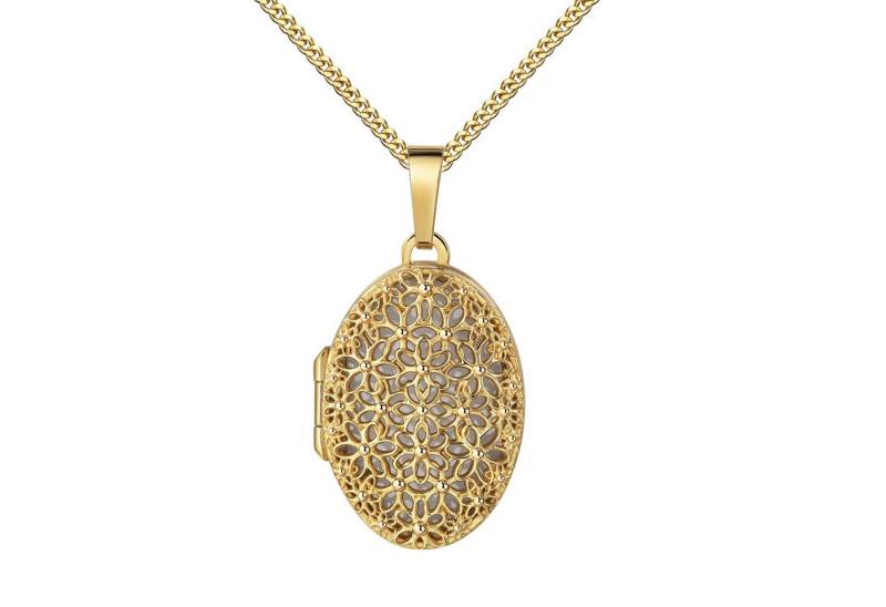 JEVELION Kette mit Anhänger Gold Medaillon Anhänger 333 Gelbgold für 1 Bild mit Rosen-Ornament (Bild Amulett, für Damen und Mädchen), Mit Kette vergoldet - Länge wählbar 36 - 70 cm oder ohne Kette. von JEVELION