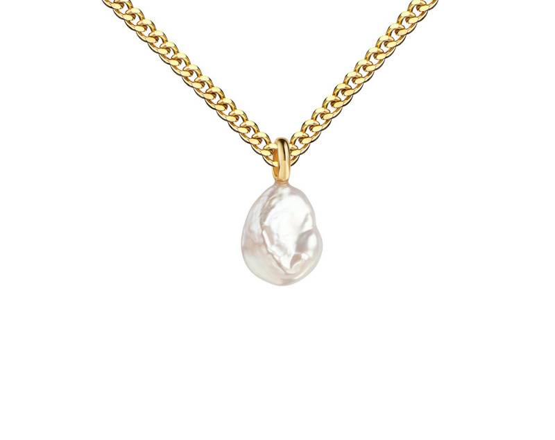 JEVELION Kette mit Anhänger Keshi Perle Anhänger 585 Gold Süßwasser-perle weiß - Made in Germany (Goldanhänger, für Damen und Mädchen), Mit Kette vergoldet- Länge wählbar 36 - 70 cm oder ohne Kette. von JEVELION