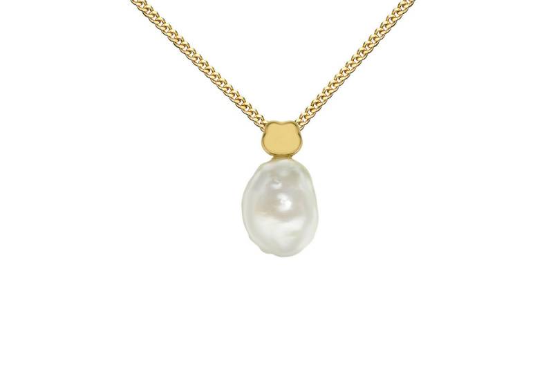 JEVELION Kette mit Anhänger Keshi Perle Anhänger mit Kleeblatt 750 Gold Süßwasser perle weiß (Goldanhänger, für Damen und Mädchen), Mit Kette vergoldet- Länge wählbar 36 - 70 cm oder ohne Kette. von JEVELION