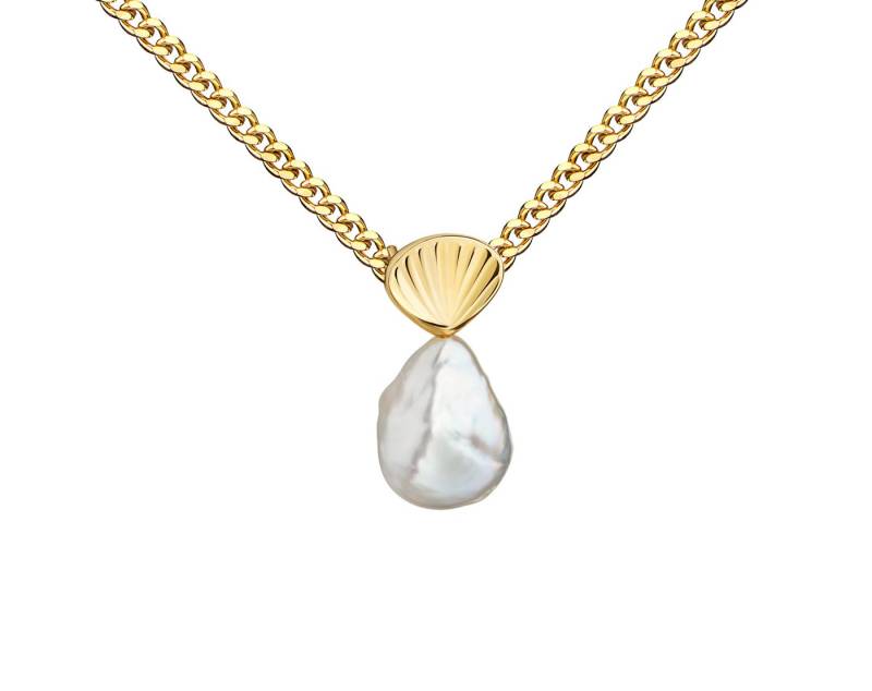 JEVELION Kette mit Anhänger Keshi Perle mit Goldmuschel Anhänger 585 Gold Süßwasser perle weiß (Goldanhänger, für Damen und Mädchen), Mit Kette vergoldet- Länge wählbar 36 - 70 cm oder ohne Kette. von JEVELION