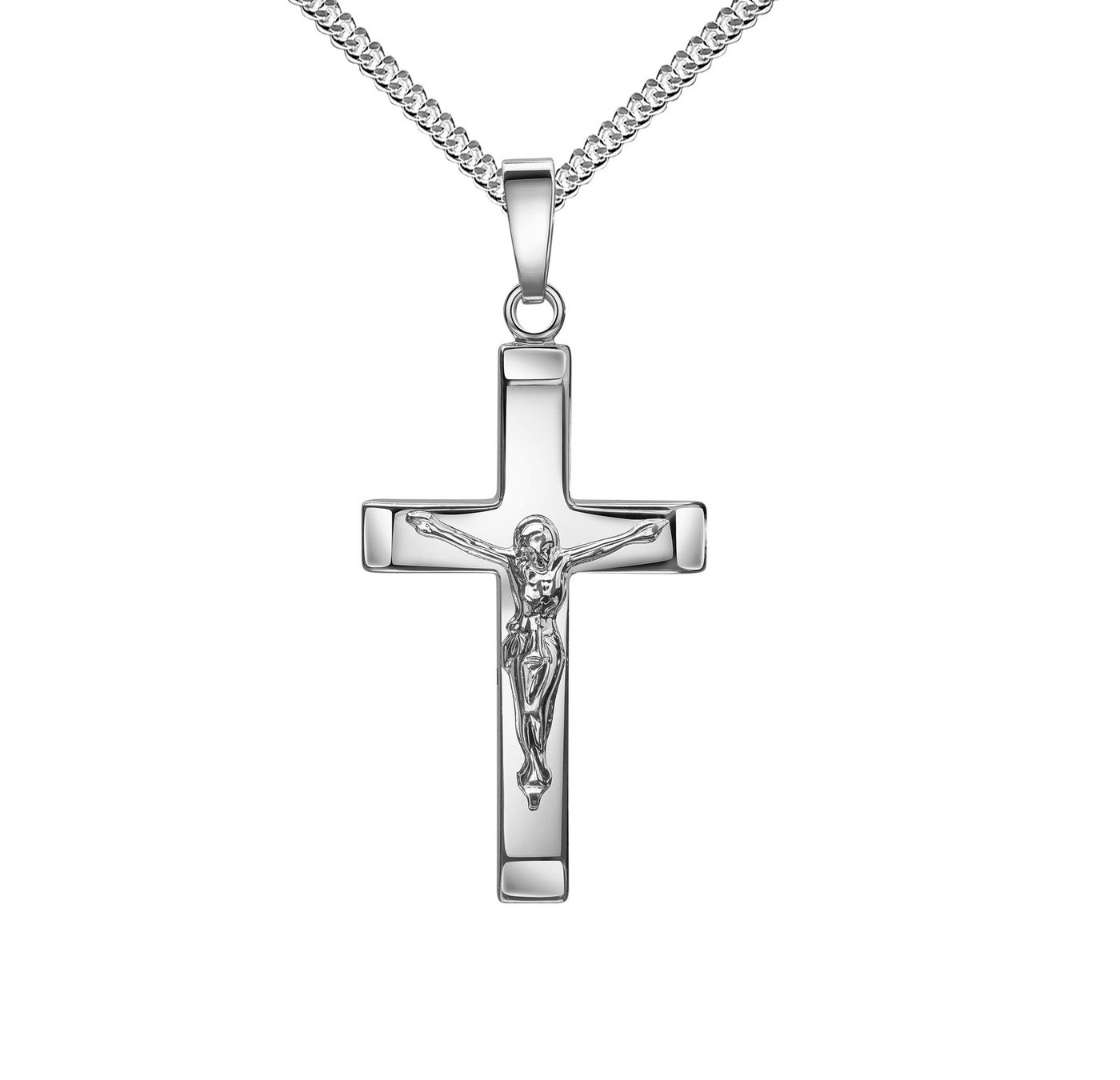 JEVELION Kette mit Anhänger Kruzifix Kreuz Anhänger Silber - Made in Germany (Silberanhänger, für Damen und Herren), Mit Silberkette 925 - Länge wählbar 36 - 70 cm. von JEVELION