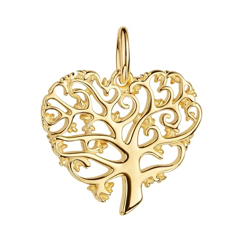 JEVELION Kette mit Anhänger Lebensbaum-Herz 333 Gold massiv - Glücksanhänger Goldschmuck für Damen. Mit Halskette 925 Silber vergoldet - Kettenlänge 55 cm. von JEVELION