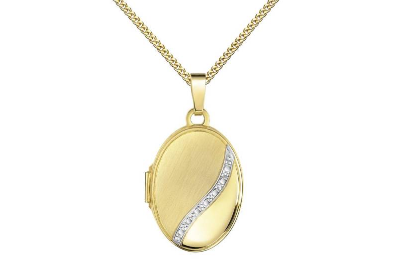 JEVELION Kette mit Anhänger Medaillon Gold 333 bicolor teilmattiert zum Öffnen für 2 Bilder Fotos (Goldanhänger oval, für Damen und Mädchen), Mit Kette vergoldet - Länge wählbar 36 - 70 cm oder ohne Kette. von JEVELION