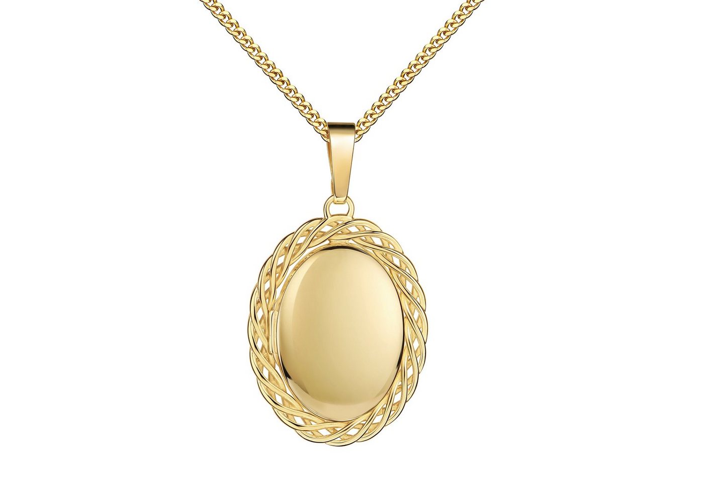 JEVELION Kette mit Anhänger Medaillon Gold 585 Amulett Anhänger zum Öffnen für 2 Bilder (Fotoamulett, für Damen und Mädchen), Mit Kette vergoldet - Länge wählbar 36 - 70 cm oder ohne Kette. von JEVELION