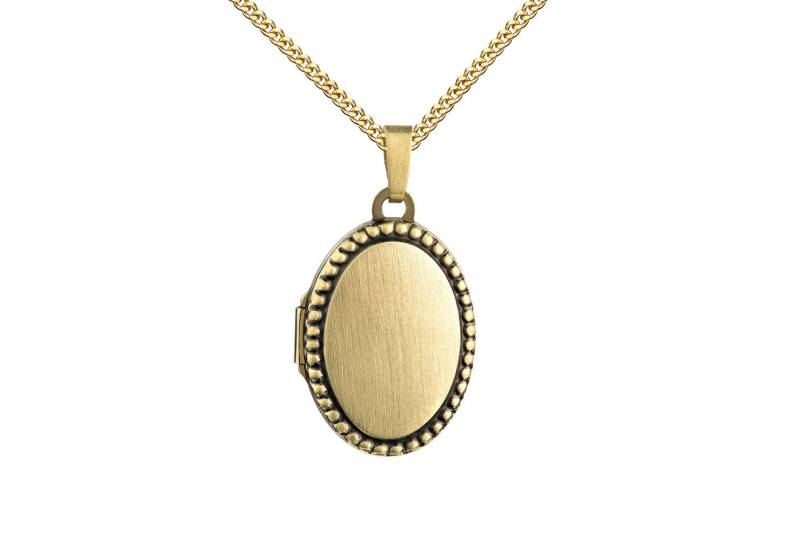 JEVELION Kette mit Anhänger Medaillon Gold 585 oval zum Öffnen Antik-geschwärzt - Made in Germany (Gold Amulett, für Damen und Mädchen), Mit Kette vergoldet- Länge wählbar 36 - 70 cm oder ohne Kette. von JEVELION