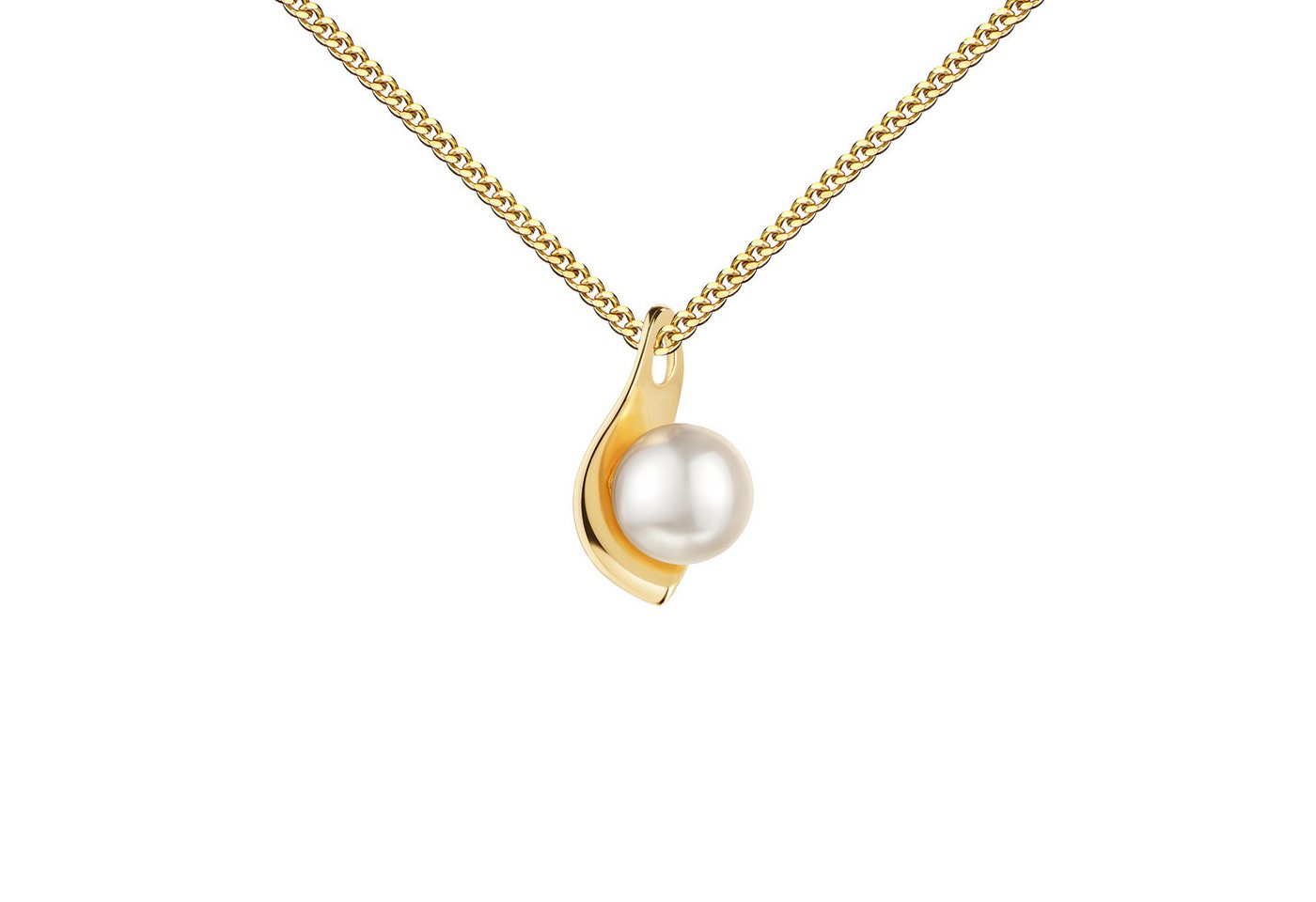 JEVELION Kette mit Anhänger Perle-Design-Anhänger 585 Gold Süßwasserperle weiß - Made in Germany (Goldanhänger, für Damen und Mädchen), Mit Kette vergoldet- Länge wählbar 36 - 70 cm oder ohne Kette. von JEVELION