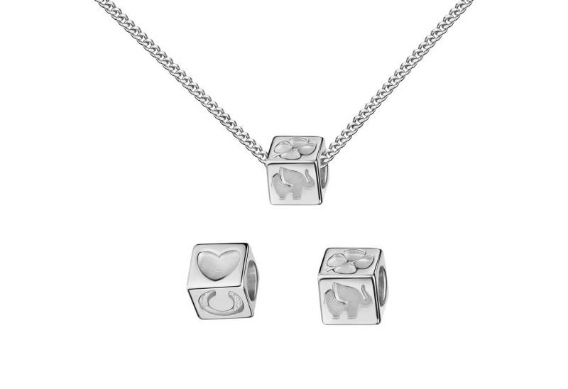 JEVELION Kette mit Anhänger Silber Glückswürfel Elefant-Herz-Kleeblatt-Hufeisen Made in Germany (Glücksanhänger, für Damen), Mit Silberkette 925 - Länge wählbar 36 - 70 cm oder ohne Kette. von JEVELION